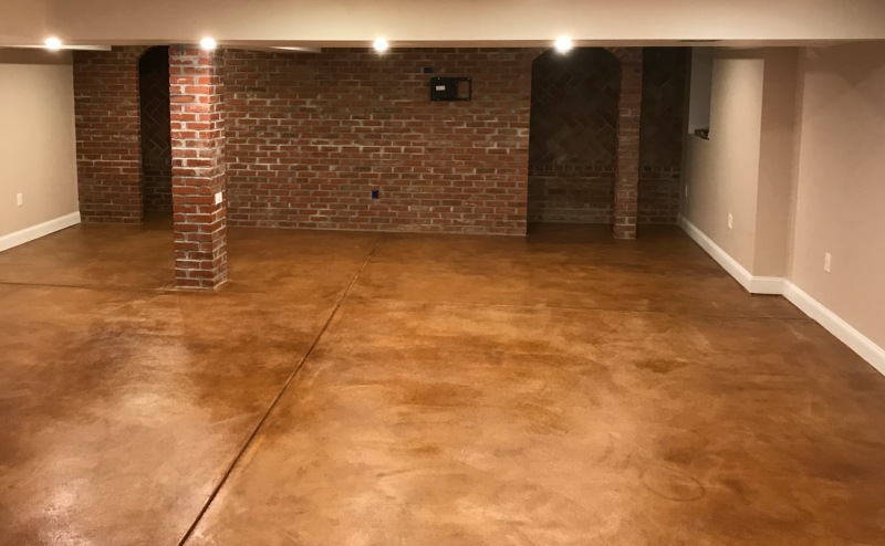 Stained concrete basement floor
